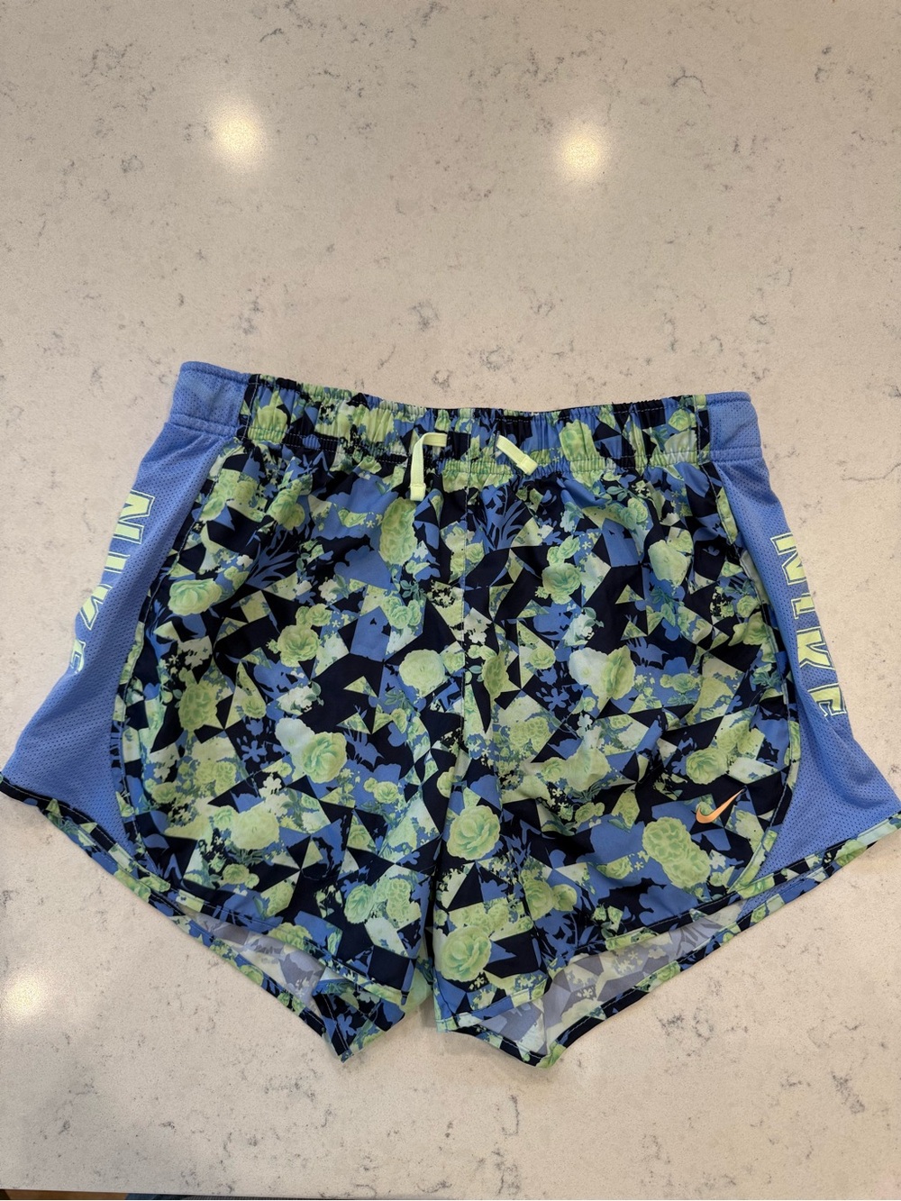 Nike Blue and Green Floral Running Shorts